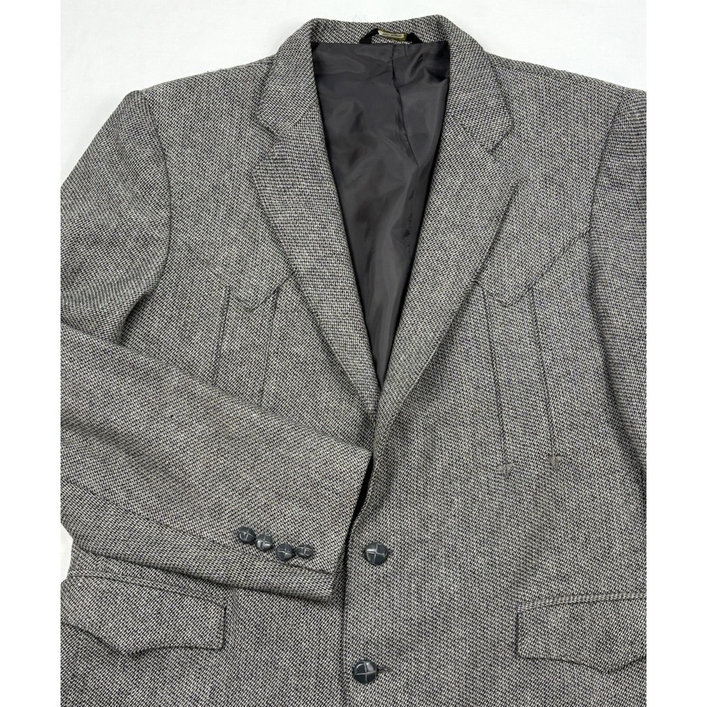 VTG 70s/80s Grand Entry Western Sport Coat 44L Gray Wool Birdseye USA Cowboy